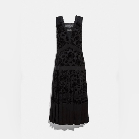 Coach Floral Devore Lace Ribbon Vintage Inspired V Neck Velvet Dress Size 10 - Picture 2 of 4